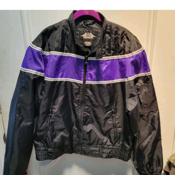 USA BD Biker Design Womens Motorcycle Jacket , Black with purple stripe, Medium, - Picture 1 of 9